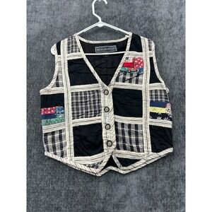 New Identity Vest Womens Medium‎ Multicolor Cotton Patchwork Pointed Hem Graphic